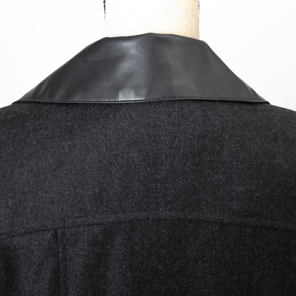 Sandro 100% wool black charcoal zipper front jacket with faux leather collar 10 - Picture 6 of 14